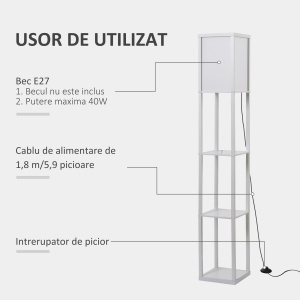 Lampa de Podea cu 3 Polite Integrate Cuplare E27 Putere 40W Alb - Img 5