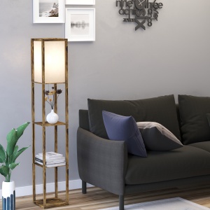 Lampă de Podea cu 3 Rafturi Integrate, Design Modern din MDF, 26x26x160 cm, Lemn Natural - Img 7