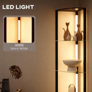 Lampă de podea cu 5 rafturi și lumină LED, 3 niveluri de luminozitate și întrerupător cu pedale, Negru - Img 5
