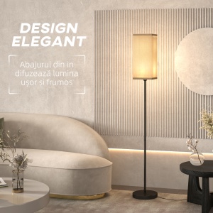 Lampă de Podea cu Întrerupător de Picior din Material Textil cu Efect de In și Metal, Ø25x161,5 cm, Negru - Img 4