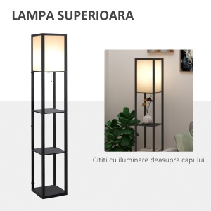 Lampa Pom cu Librarie 3 Niveluri Negru 26 x 26 x 160 cm - Img 6