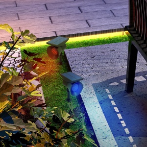 Lampă solară pentru grădină, lampă RGB cu 2 moduri de lumină pentru grădină, curte, gazon,10,6 x 15 x 38 cm, negru - Img 2
