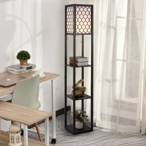 Lampă stand cu rafturi 3 niveluri, negru 26x26x160 cm, Iluminare caldă și rafturi pentru living sau birou - Img 2