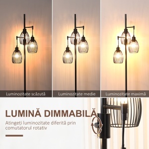 Lampadar Industrial cu 3 Abajururi și Intensitate Regulabilă, 30x30x170.5 cm, Negru - Img 4
