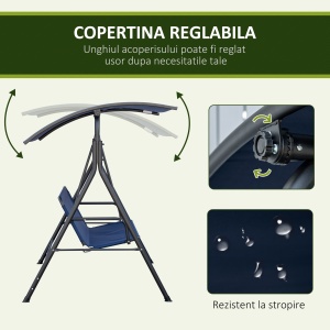 Leagăn de Grădină cu 3 Locuri și Acoperiș Reglabil din Material și Oțel, 172x110x153 cm, Albastru Închis - Img 4