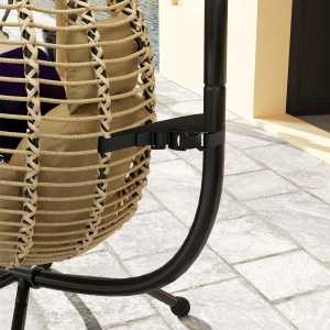 Leagăn pentru Exterior cu Pernă Capitonată, Scaun Suspendat pentru Terasă cu Suport Metalic, Cos Pliabil, 110x100x188 cm, Gri - Img 8