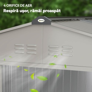 Magazie de Grădină 4,9 m² 277x195x192 cm cu 2 Uși Culisante, Acoperiș Înclinat și 4 Grile de Ventilație, Gri Argintiu - Img 9
