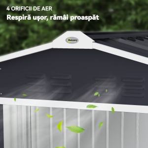 Magazie de grădină metalică 2,77 m², 213 x 130 x 185 cm cu fundație, uși culisante, gri închis - Img 9