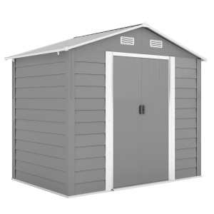 Magazie de Gradina, Suport pentru Unelte din Otel cu Usi Glisante si Orificii de Aerisire, 236x196x210cm, Maro - Img 1