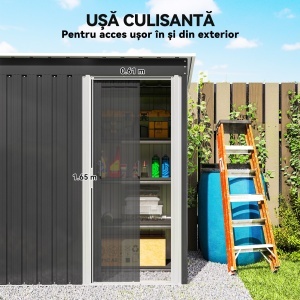 Magazie Scule cu Usa Glisanta, 163x89x182 cm, Negru - Img 5