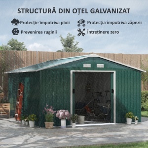 Magazie Unelte din Otel Galvanizat, Anti Rugina 3.4 x 3.86 x 2 m, verde - Img 4