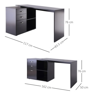Masa de Birou de colt cu Sertar, pentru Birou si Casa, in Forma de L, Neagra - Img 3