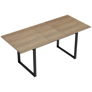 Masă de Dining Extensibilă pentru 6-8 Persoane cu Panouri Ascunse, Masă Extensibilă Dreptunghiulară cu Bază din Oțel, Stil Industrial, pentru Sufragerie, Culoare Lemn - Img 1