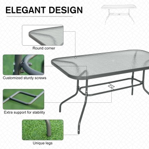 Masa de Exterior din Metal si Sticla Temperata cu Orificiu pentru Umbrela 140x80x70cm - Img 5