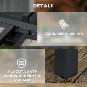 Masă de Grădină Extensibilă 80/160x80x75 cm, Masă de Dining pentru 6 Persoane Dreptunghiulară din Aluminiu cu Blat din Plastic, pentru Terasă, Balcon și Exterior, Bej - Img 5