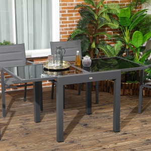 Masă de Grădină Extensibilă cu Blat din Sticlă 80-160x80x75 cm Negru - Img 2