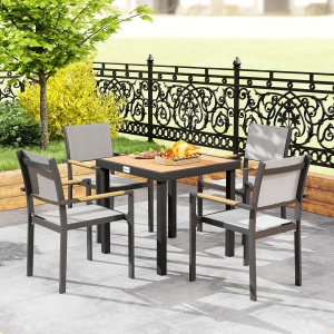 Masa de gradina pentru 4 Persoane din Aluminiu, Masa de Exterior din Plastic pentru Terasa si Balcon, Negru si Culoare Lemn - Img 2