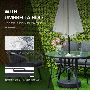 Masa de Gradina Rotunda cu Orificiu pentru Umbrela, din Otel si Sticla, Ø106.5x71 cm, Negru - Img 4