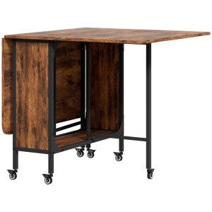 Masă Pliabilă pentru Bucătărie și Sufragerie cu 6 Roți și Raft, Masă de Dining Pliabilă, 80x30x74 cm, Maro Rustic