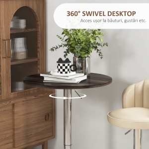 Masa reglabila pentru bar cu blat pivotant 360°, Nuc - Img 5
