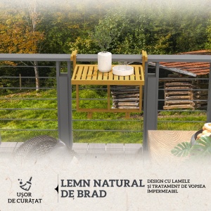 Masă Suspendată de Exterior, Masă Reglabilă pentru Balustradă, Blat Suport cu Montare pe Perete, 68x65x40,5-55 cm, Tec - Img 5