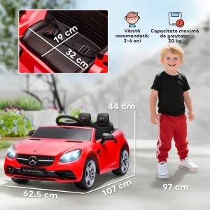 Mașină Electrică pentru Copii 3-6 Ani cu 2 Motoare și Telecomandă, 107x62,5x44 cm, Roșu - Img 3