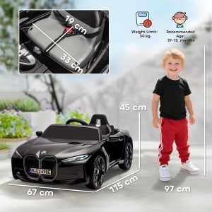 Mașină Electrică pentru Copii 3-6 Ani cu Licență BMW, cu Telecomandă, Claxon și Faruri, 115x67x45 cm, Neagră - Img 3