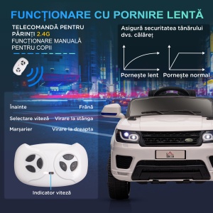 Mașinuță Electrică pentru Copii cu Motor Dublu, Suspensie și Telecomandă, 110x68x52 cm, Alb - Img 6