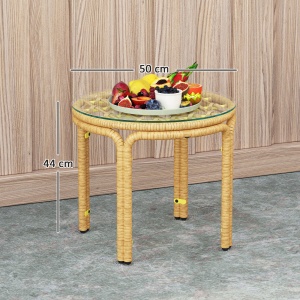 Măsuță de Grădină din Ratan și Sticlă Stil Boho Ø50x44 cm Galben - Img 3