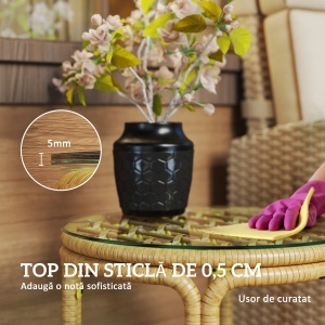 Măsuță de Grădină din Ratan și Sticlă Stil Boho Ø50x44 cm Galben - Img 6