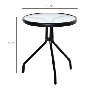 Masuta de Gradina Rotunda cu Etajera din Sticla si Structura Metalica, Φ50x55cm, Negru - Img 3