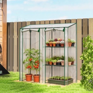 Mini Seră cu 3 Rafturi, 2 Uși Rulabile, Seră pentru Grădină cu Cadru din Oțel și Acoperire din Plastic pentru Plante, Legume, Flori, Fructe, Anti UV, 143x45x151 cm, Transparentă - Img 2