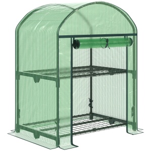 Mini Seră de Grădină cu 2 Rafturi Metalice și Acoperiș PE, Seră Compactă pentru Balcon și Terasă, 69x49x91 cm, Verde - Img 1