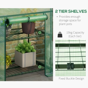 Mini Seră de Grădină cu 2 Rafturi Metalice și Acoperiș PE, Seră Compactă pentru Balcon și Terasă, 69x49x91 cm, Verde - Img 6