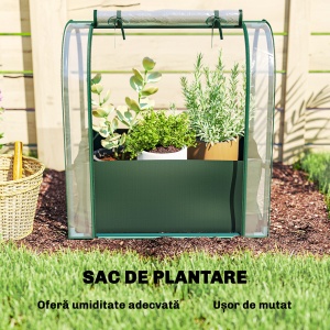 Mini Seră de Grădină cu Sac de Plantare, Seră pentru Grădină cu Ușă Rulabilă, Structură din Oțel, Acoperire din Plastic, pentru Legume, Flori, Plante, Verde Închis - Img 4