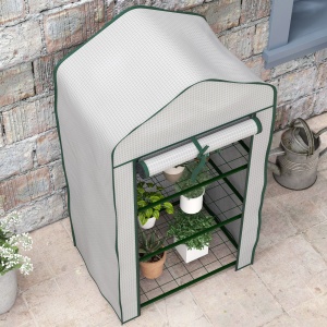 Mini Seră pe 3 Nivele cu Acoperiș PE Întărit, Seră Portabilă cu Ușă Rulantă și Rafturi din Sârmă, 59x39x127 cm, Alb - Img 8