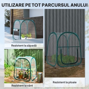 Mini Seră Pop-Up cu Acoperire din Plastic, Fereastră Rulabilă și Geantă, 70x70x80 cm, Transparentă - Img 7