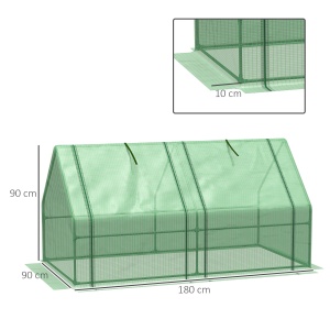 Mini Seră Portabilă cu Uși Mari cu Fermoar și Acoperiș din PE pentru Protecție Împotriva Apei/UV, 180x90x90 cm, Verde - Img 3