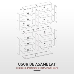 Mobilier Bibliotecă cu 16 Rafturi pentru 720 CD-uri din Lemn 106.5x24x126.3 cm Negru - Img 7