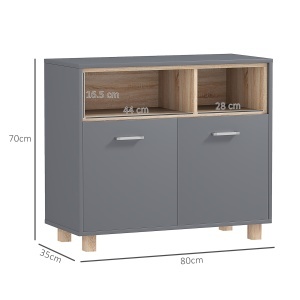 Mobilier de Baie cu Rafturi Deschise și Dulăpior cu 2 Uși, Dulap de Baie Spațios cu Mânere, 80x35x70 cm, Gri - Img 3
