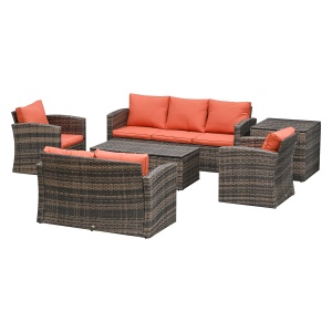 Mobilier de Gradina 6 Piese din ratan Canapele fotolii Mese Cutie de depozitare - Img 1