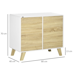 Mobilier multifunctional cu 2 usi de presiune si rafturi reglabile, dulap de living si dormitor din lemn, 80x40x70cm, alb si stejar - Img 3