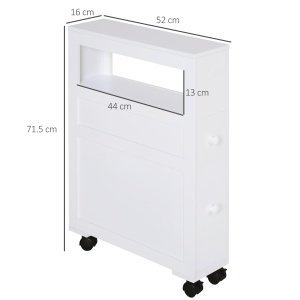Mobilier pentru Baie in Lemn cu Rafturi si 2 Sertare,Alb 16x52x66cm - Img 3