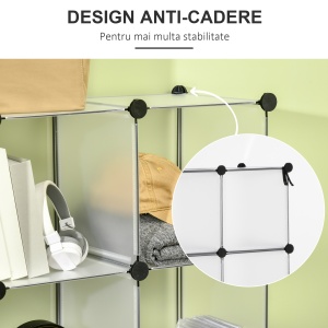 Mobilier pentru incaltaminte modular, 16 cuburi 30x30x30cm din plastic PP si otel , transparent - Img 7