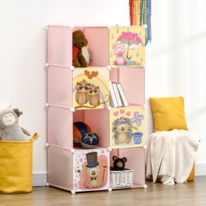 Mobilier pentru incaltaminte modular cu decor animalier, 8 cuburi din plastic PP si otel, 74x47x144cm, Roz - Img 2