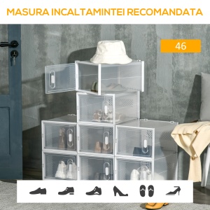 Mobilier pentru organizarea incaltamintei cu gauri de ventilare, 8 cuburi, 28x36x21cm din Plastic PP, Alb si transparent - Img 7
