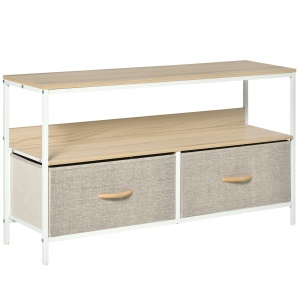 Mobilier pentru Televizor de 47" cu Sertare Pliabile din Material Textil și Raft, 98x29x56 cm, Lemn Natural
