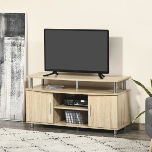 Mobilier TV Modern cu 2 Rafturi, Gauri cablu si 2 Dulapioare in PAL 105x40x55cm Stejar - Img 2