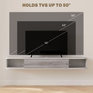 Mobilier TV Suspendat cu 2 Rafturi Deschise și un Dulăpior cu Ușă Rabatabilă, 120x26x16 cm, Gri - Img 6