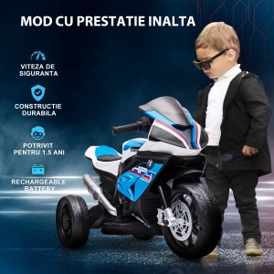 Motocicleta BMW HP4 pentru copii 18-60 luni ,cu 3 Roti, muzica, Licenta,6V,Albastru - Img 4